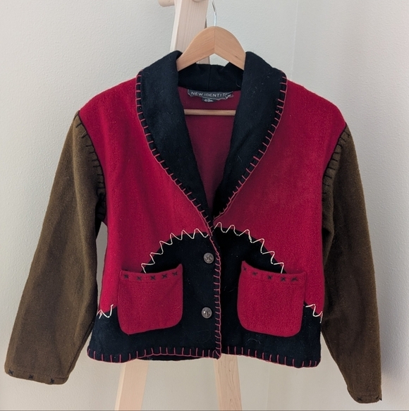 Vintage Jackets & Blazers - Vintage Western Style Embroidered Cropped Wool Jacket In Red/Brown/Black
